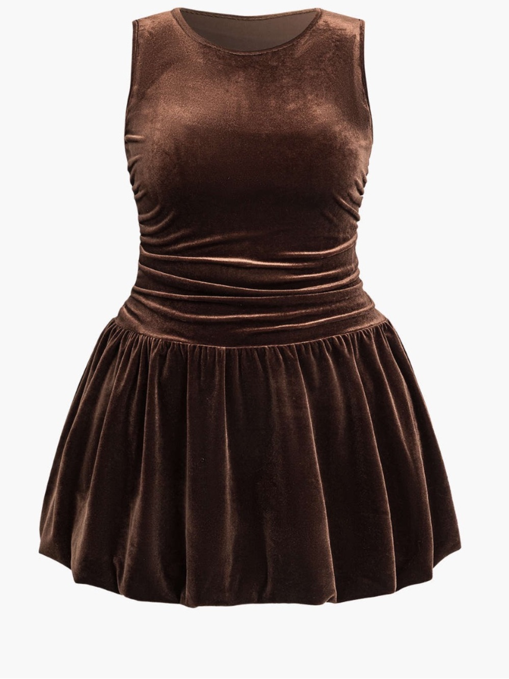 Velvet Sleeveless Mini Dress in Brown